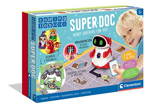 Clementoni - Super Doc - Robot Educativo y Programable para Niños +5 años, Juguete con 4 Personajes y Desafíos de Juego, Fomenta el Pensamiento Lógico, 55379