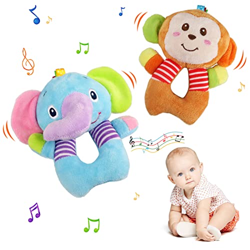 JoyPlus Sonajeros de tela suaves (0-6 meses, 2 piezas)