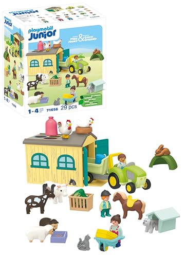 PLAYMOBIL JUNIOR Granja con tractor 71656, juego simbólico para peques de 1 a 4 años