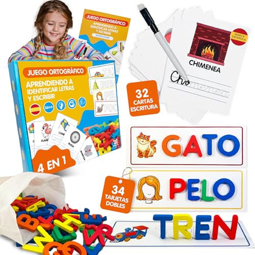 maname alfabeto Montessori con letras de madera y fichas de escritura para niños