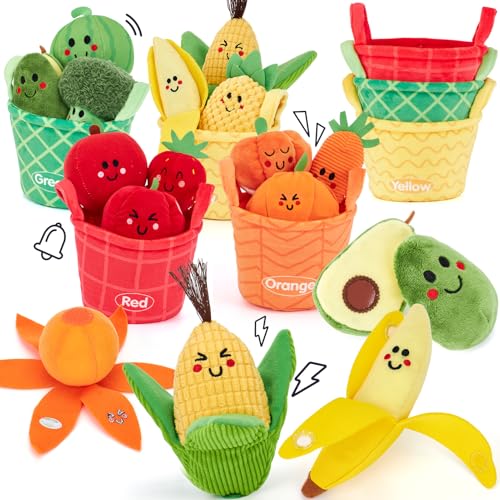 hahaland juguete sensorial de frutas y verduras de peluche con cestas para clasificar