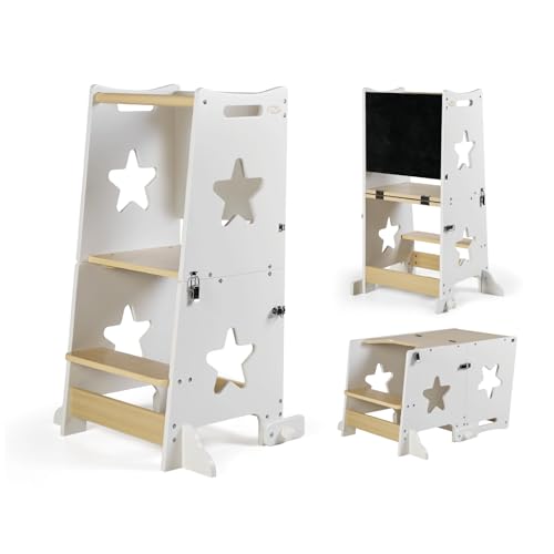 KYWAI® Torre de Aprendizaje Montessori Premium Desde 1 año, Torre Aprendizaje Tamaño Grande Óptimo para Cocinas Españolas, Doble Barrera, Patas Antivuelco - Marca Comprometida con la Reforestación