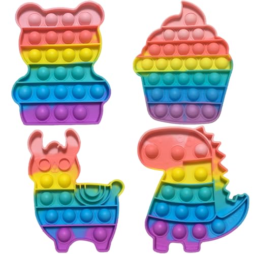 Cuackamily set de 4 Pop It de formas (dinosaurio, oso, alpaca, helado), juego sensorial