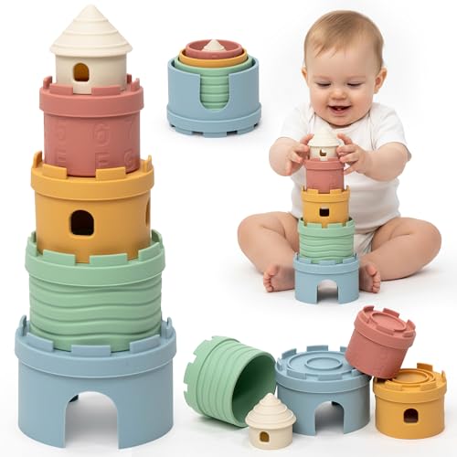 KSIBE cubos apilables de silicona Montessori 3 en 1 para bebés 6-12 meses