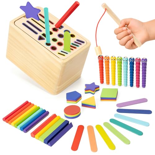 Funsland Juguetes Niños 1 2 3 Años, 4 en 1 Juguetes Montessori, Sensorial de Madera Clasificar Formas y Colores Juegos, Juegos Educativos, Motricidad Fina Bebé, Regalos de Viaje para Niños Niñas