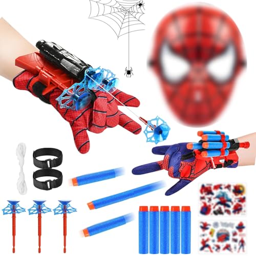 Set de 2 guantes lanzatelarañas de Spider-Man con máscara y dardos de ventosa