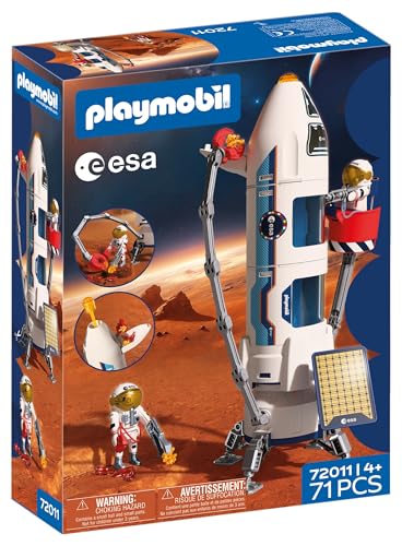 PLAYMOBIL Space Esa Cohete de investigación a Marte| Cohete Modular con Plataforma de Lanzamiento y 2 astronautas | Juguete para niños a Partir de 4 años | 72011