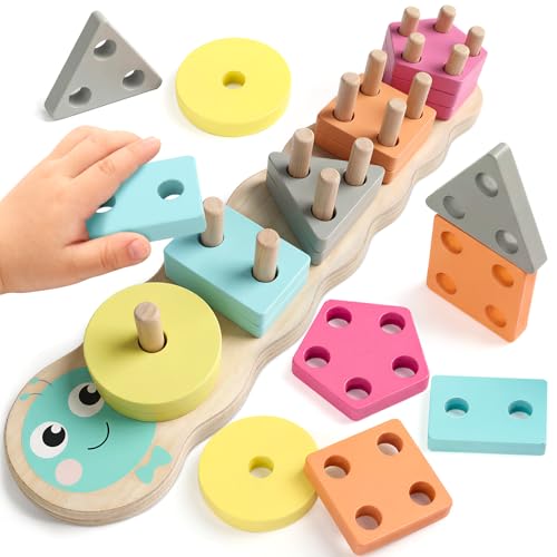 Rtomry Juguetes Montessori 1 Años, Juguetes Niños 1 Año, Juguete de Madera de Encajar y Motricidad Fina, Regalo Bebe 1 Año, Diseño de Oruga Educativo para Niños y Niñas
